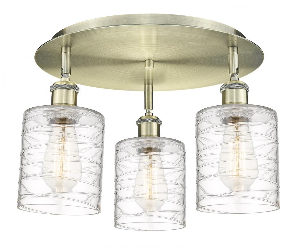 Cobbleskill - 3 Light - 17 inch - Antique Brass - Flush Mount