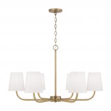 Capital 449462AD-706 - 6-Light Chandelier in Aged Brass with White Fabric Stay-Straight Shades