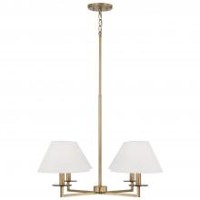 Capital 452241AD - 4-Light Chandelier in Aged Brass with White Fabric Stay-Straight Shades