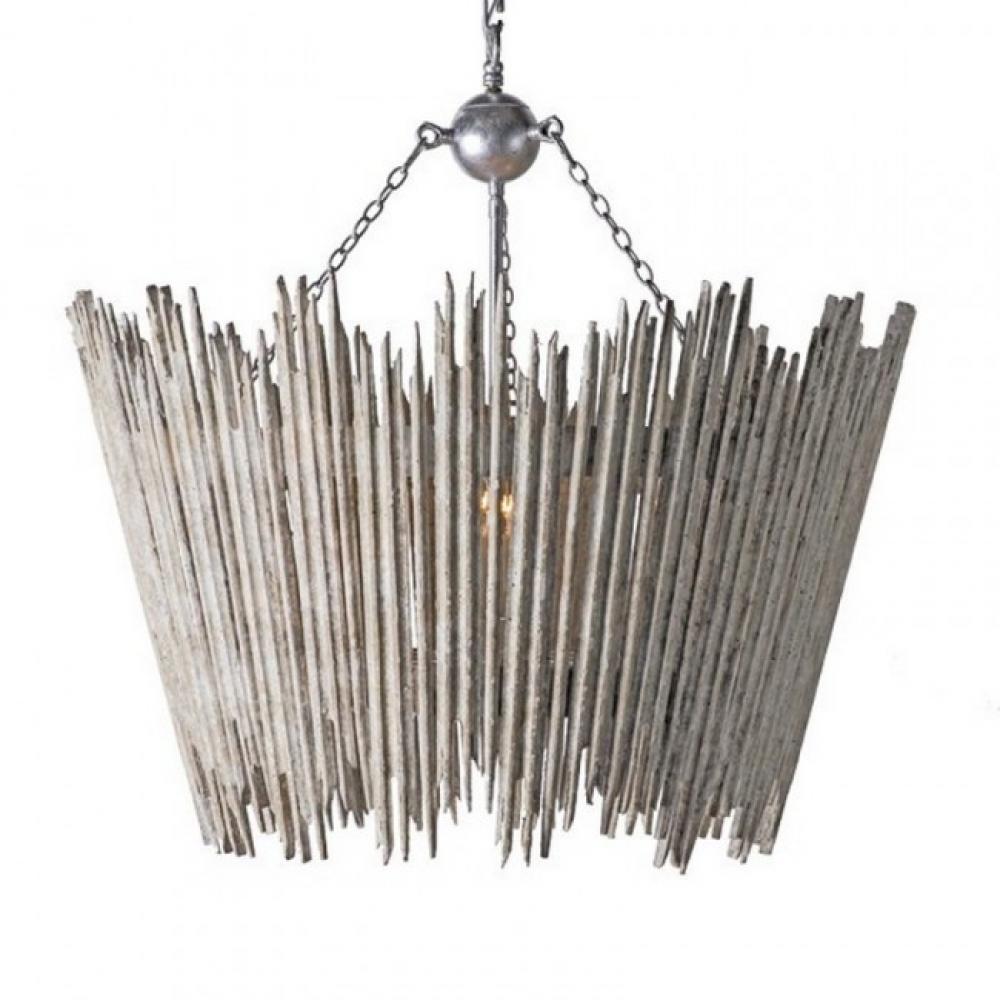 Mireia Distressed White 4-Light Wood Drum Pendant